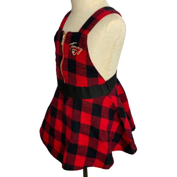 Tommy Hilfiger Infant Pinafore Dress 24m Red Buffalo Plaid Elastic Waist Zipper - Picture 3 of 6